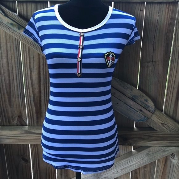 Short Sleeve Striped Nautical Theme Shirt - Picture 1 of 3